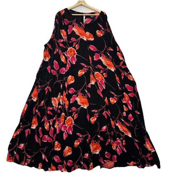 Vtg American Angel Dress Womens 3X Black Floral Maxi Flowy Gauzy Semi Sheer 90s - Picture 1 of 16